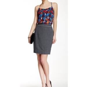 J Crew Wool Blend Striped Tweed Navy/White Pencil Skirt